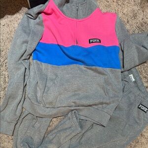 PINK Victoria's Secret Pink and Blue Colorblock Sweatshirt